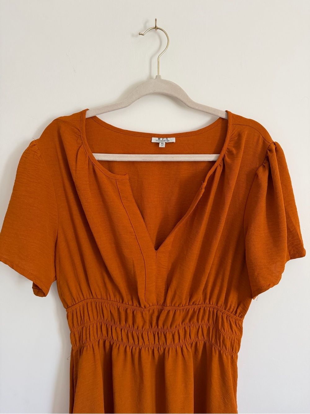 Smocked Waist Maxi Dress in Rust Orange